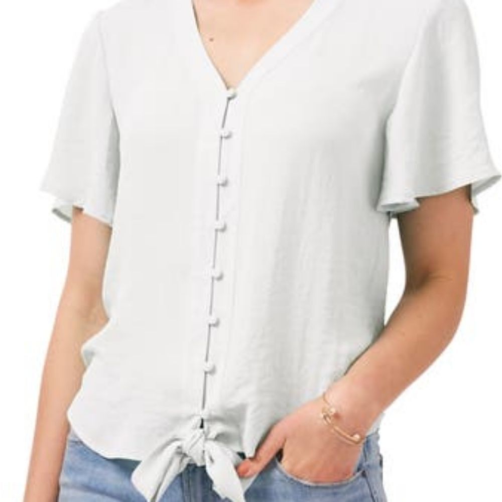 Vince Camuto Ladies Size XS White Tie Front Button Up Short Sleeve Blouse